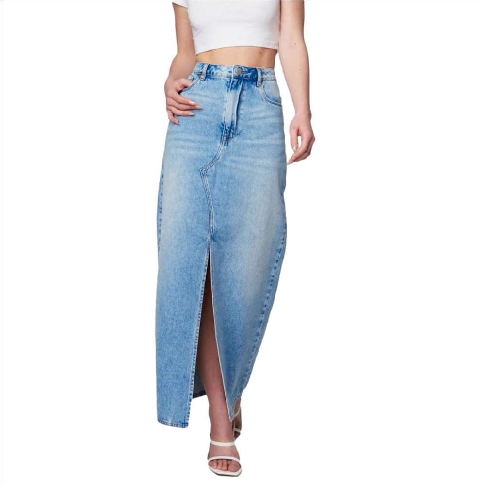 NWT BLANKNYC Ivory high waist front slit denim maxi skirt
